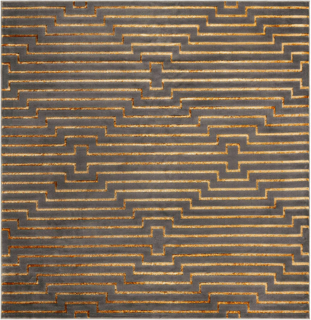 Gray and Gold 10' x 10' Vogue Geo Square Area Rug Geometric Glam Style Shiny Accents Carpet Mat for Unique Interior Design & Home Decor for Sale at Rug Engine