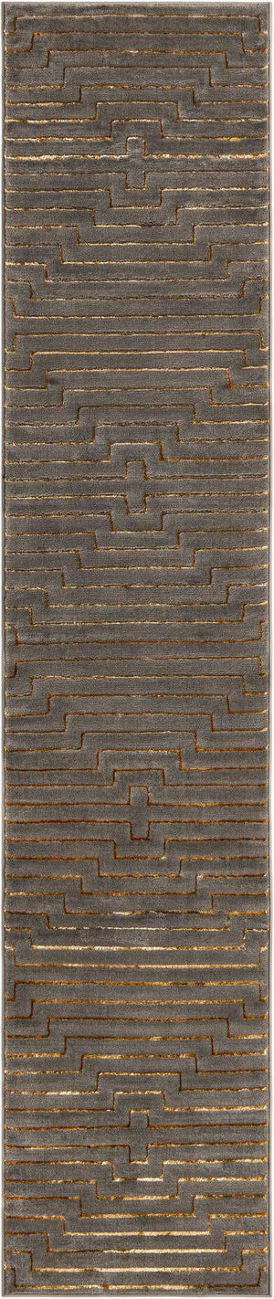 Gray and Gold 2' 7 x 12' Vogue Geo Runner Area Rug Geometric Glam Style Shiny Accents Carpet Mat for Unique Interior Design & Home Decor for Sale at Rug Engine