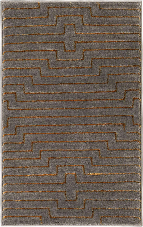 Gray and Gold 2' x 3' 1 Vogue Geo Rectangle Area Rug Geometric Glam Style Shiny Accents Carpet Mat for Unique Interior Design & Home Decor for Sale at Rug Engine