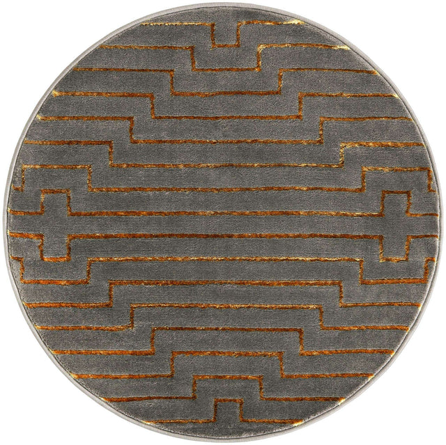 Gray and Gold 3' 1 x 3' 1 Vogue Geo Round Area Rug Geometric Glam Style Shiny Accents Carpet Mat for Unique Interior Design & Home Decor for Sale at Rug Engine