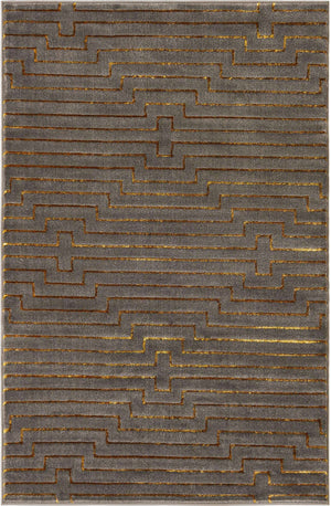 Gray and Gold 4' 1 x 6' 1 Vogue Geo Rectangle Area Rug Geometric Glam Style Shiny Accents Carpet Mat for Unique Interior Design & Home Decor for Sale at Rug Engine