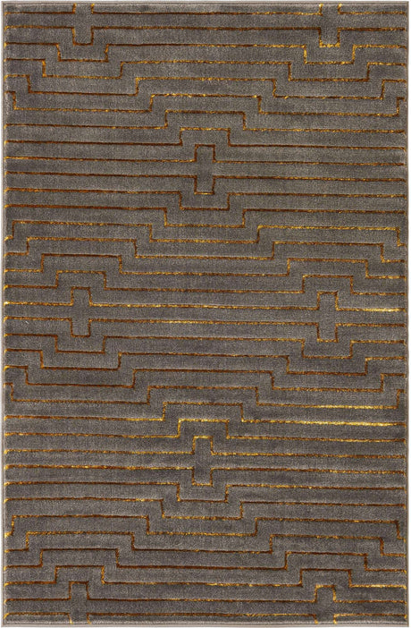 Gray and Gold 4' 1 x 6' 1 Vogue Geo Rectangle Area Rug Geometric Glam Style Shiny Accents Carpet Mat for Unique Interior Design & Home Decor for Sale at Rug Engine