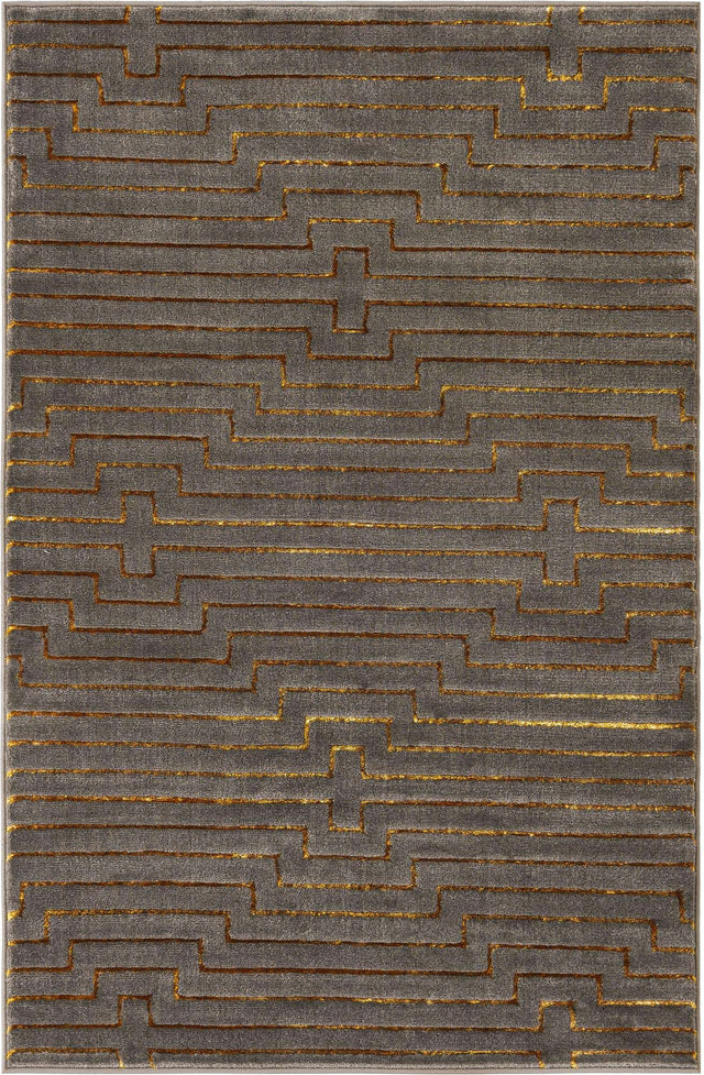 Gray and Gold 4' 1 x 6' 1 Vogue Geo Rectangle Area Rug Geometric Glam Style Shiny Accents Carpet Mat for Unique Interior Design & Home Decor for Sale at Rug Engine
