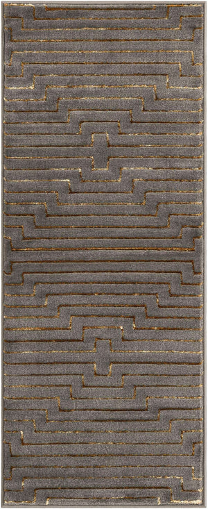 Gray and Gold 2' x 5' 1 Vogue Geo Runner Area Rug Geometric Glam Style Shiny Accents Carpet Mat for Unique Interior Design & Home Decor for Sale at Rug Engine