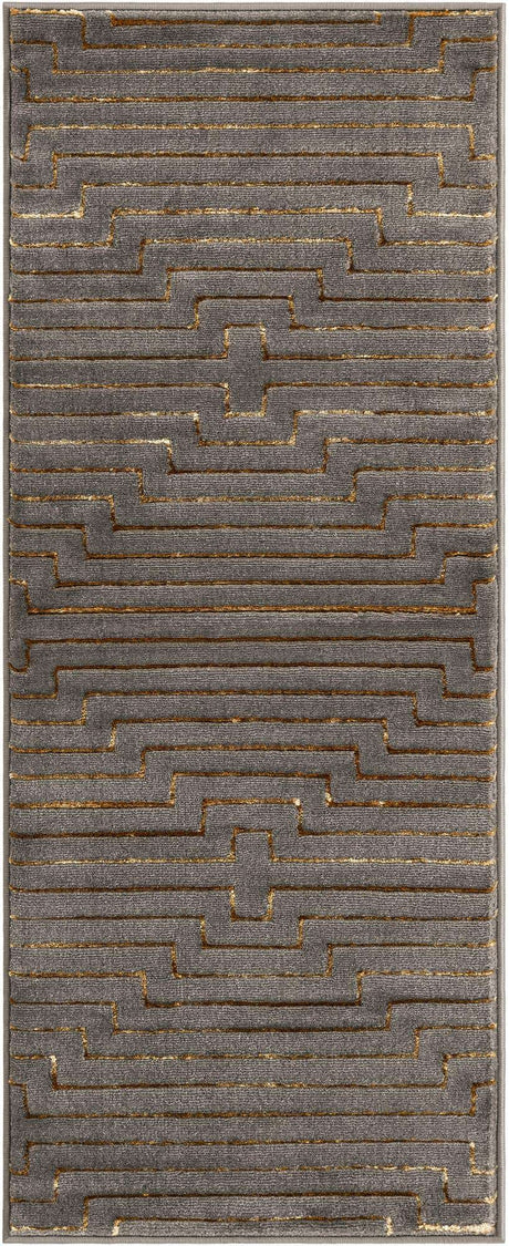 Gray and Gold 2' x 5' 1 Vogue Geo Runner Area Rug Geometric Glam Style Shiny Accents Carpet Mat for Unique Interior Design & Home Decor for Sale at Rug Engine