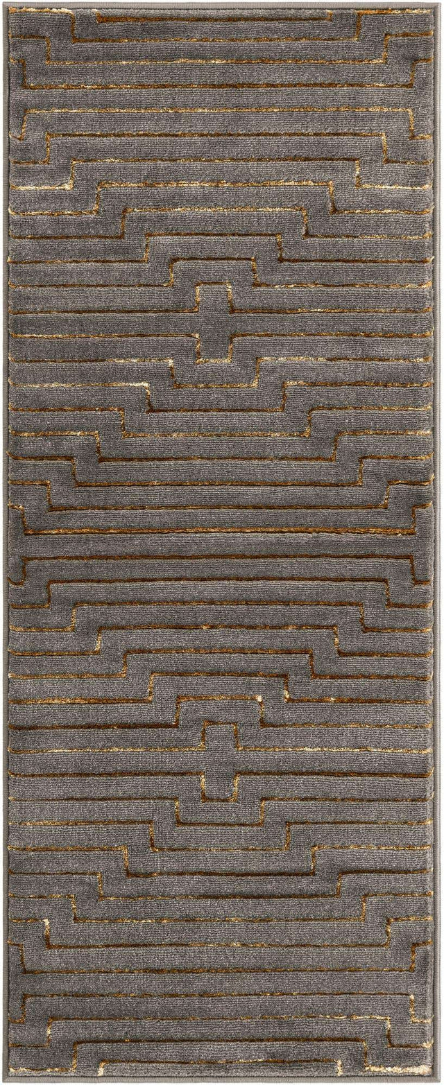 Gray and Gold 2' x 5' 1 Vogue Geo Runner Area Rug Geometric Glam Style Shiny Accents Carpet Mat for Unique Interior Design & Home Decor for Sale at Rug Engine