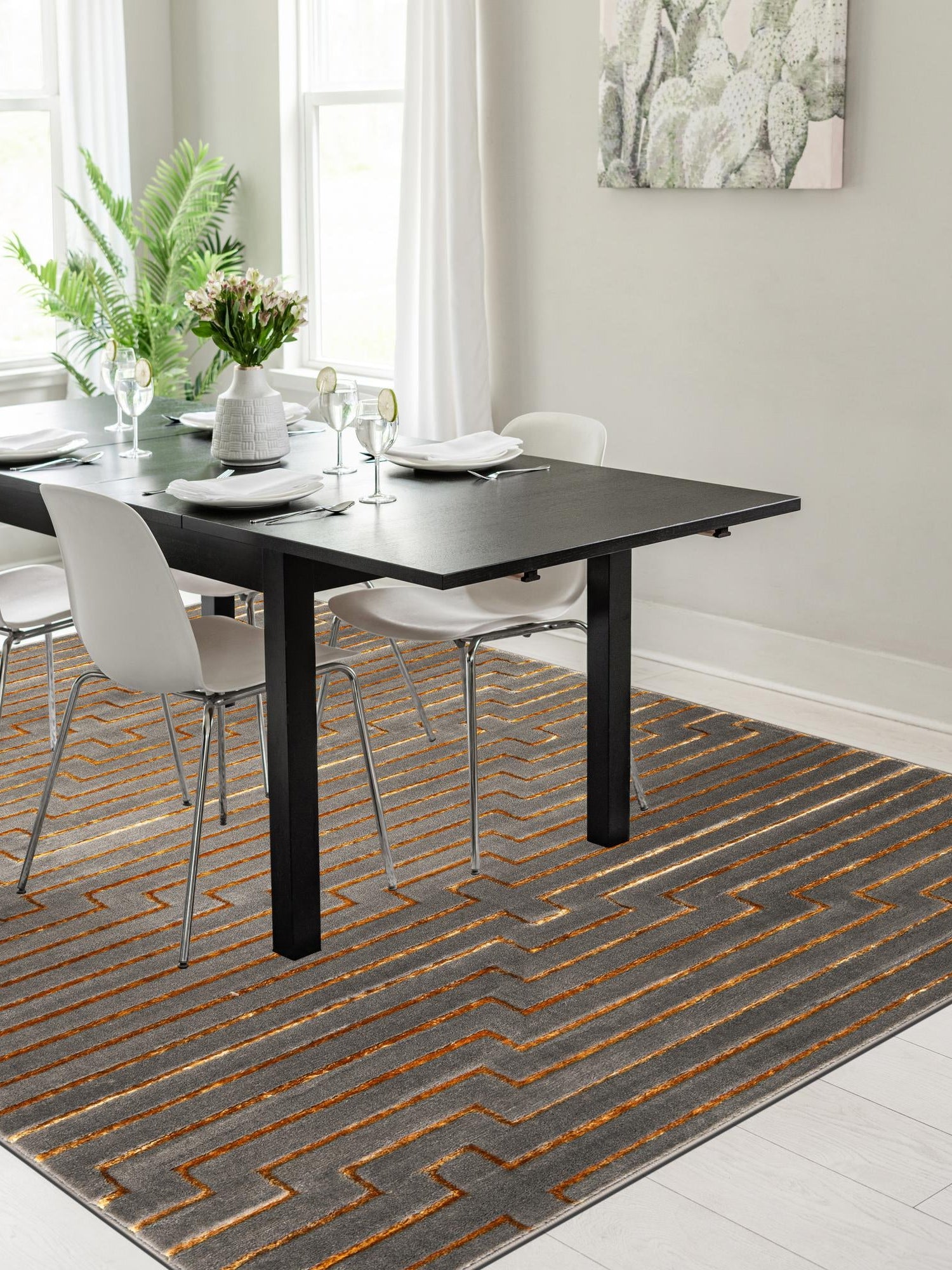 Gray and Gold 7' 10 x 10' Vogue Geo Rectangle Area Rug Geometric Glam Style Shiny Accents Carpet Mat for Unique Interior Design & Home Decor for Sale at Rug Engine