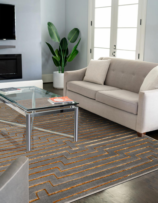 Gray and Gold 7' 10 x 10' Vogue Geo Rectangle Area Rug Geometric Glam Style Shiny Accents Carpet Mat for Unique Interior Design & Home Decor for Sale at Rug Engine