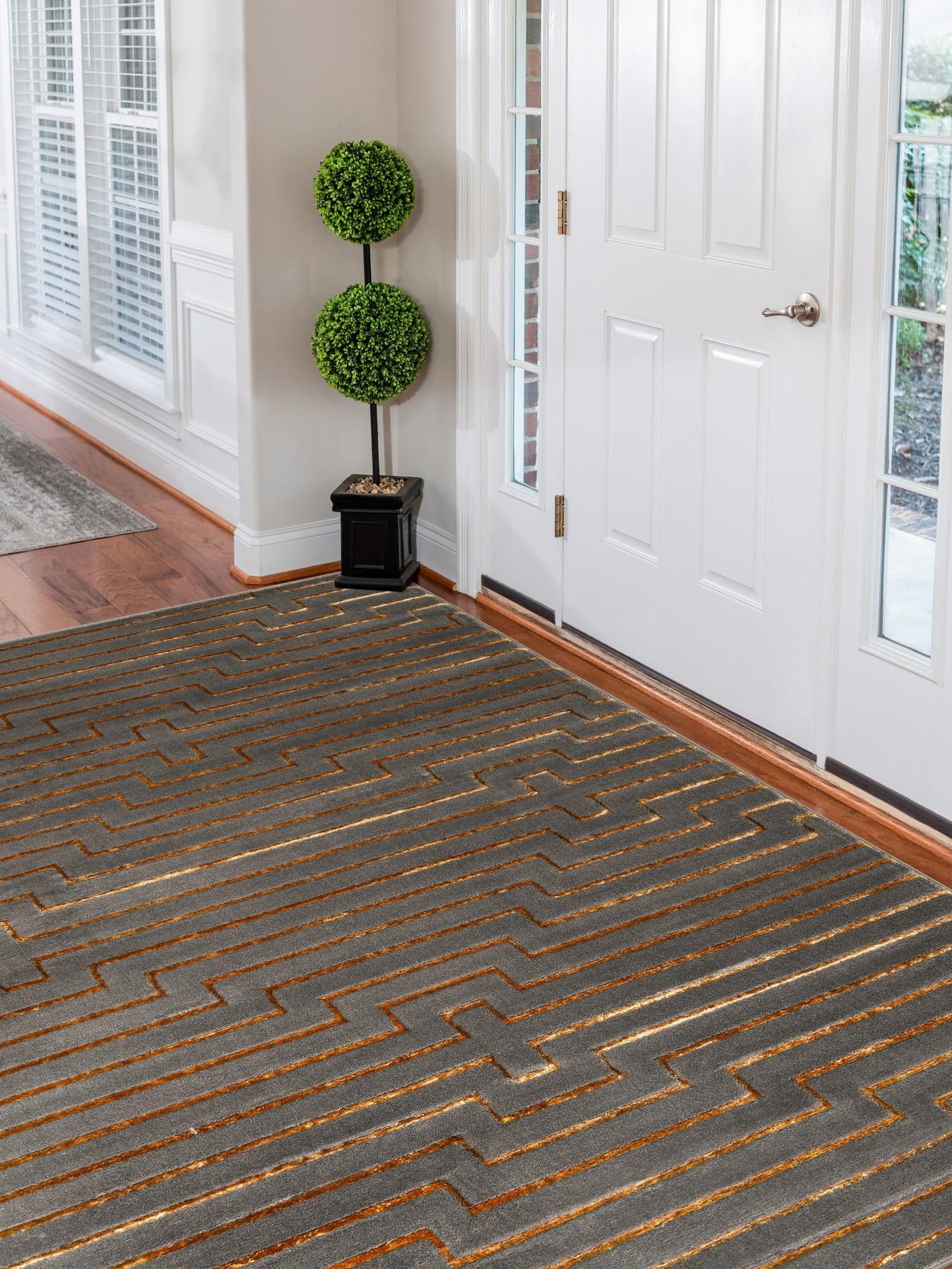 Gray and Gold 2' x 3' 1 Vogue Geo Rectangle Area Rug Geometric Glam Style Shiny Accents Carpet Mat for Unique Interior Design & Home Decor for Sale at Rug Engine