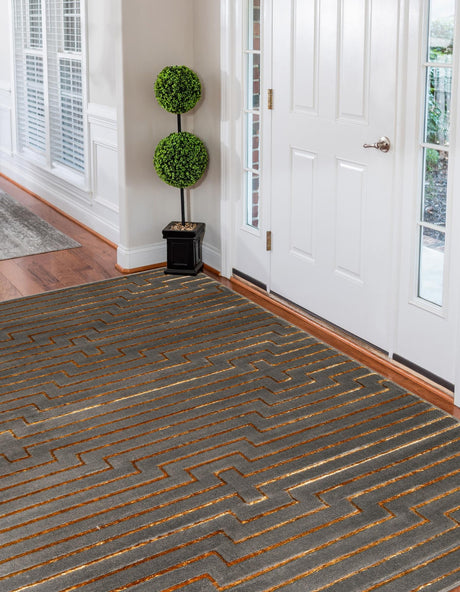 Gray and Gold 2' x 3' 1 Vogue Geo Rectangle Area Rug Geometric Glam Style Shiny Accents Carpet Mat for Unique Interior Design & Home Decor for Sale at Rug Engine
