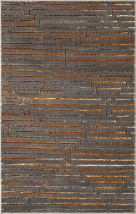 Gray and Gold 5' 3 x 8' Vogue Geo Rectangle Area Rug Geometric Glam Style Shiny Accents Carpet Mat for Unique Interior Design & Home Decor for Sale at Rug Engine