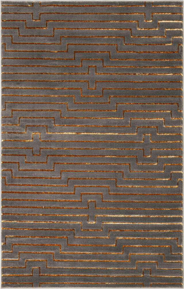 Gray and Gold 5' 3 x 8' Vogue Geo Rectangle Area Rug Geometric Glam Style Shiny Accents Carpet Mat for Unique Interior Design & Home Decor for Sale at Rug Engine