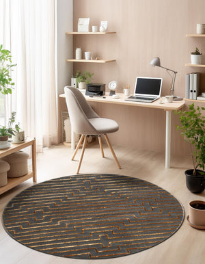 Gray and Gold 10' x 10' Vogue Geo Round Area Rug Geometric Glam Style Shiny Accents Carpet Mat for Unique Interior Design & Home Decor for Sale at Rug Engine