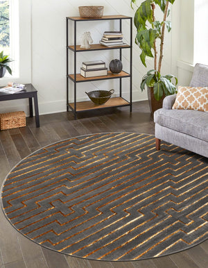 Gray and Gold 3' 1 x 3' 1 Vogue Geo Round Area Rug Geometric Glam Style Shiny Accents Carpet Mat for Unique Interior Design & Home Decor for Sale at Rug Engine