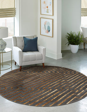Gray and Gold 3' 1 x 3' 1 Vogue Geo Round Area Rug Geometric Glam Style Shiny Accents Carpet Mat for Unique Interior Design & Home Decor for Sale at Rug Engine