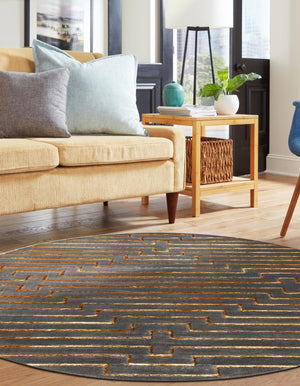 Gray and Gold 6' 1 x 6' 1 Vogue Geo Round Area Rug Geometric Glam Style Shiny Accents Carpet Mat for Unique Interior Design & Home Decor for Sale at Rug Engine