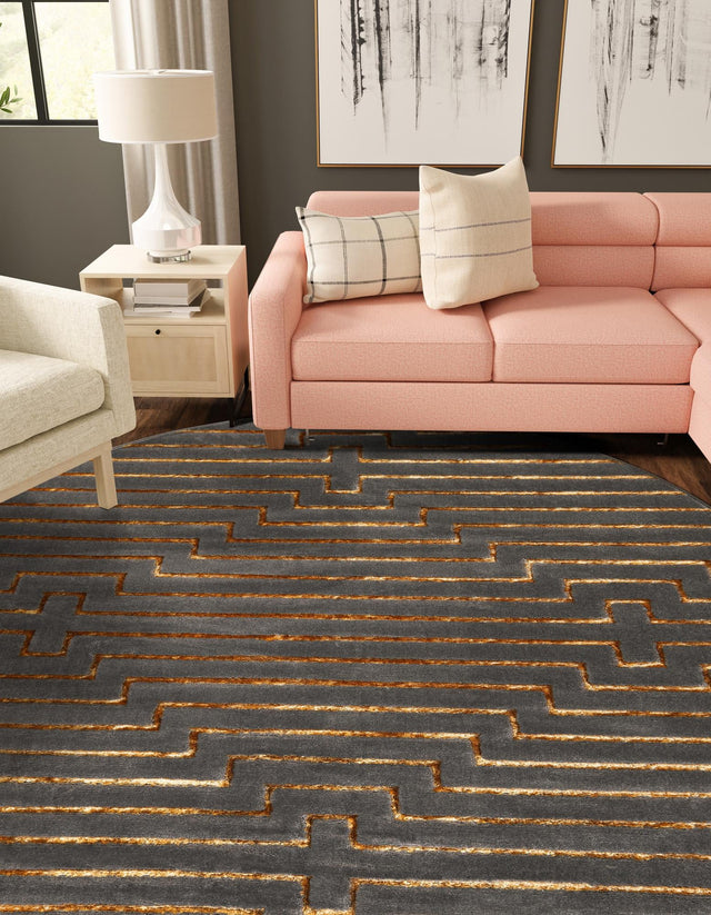 Gray and Gold 3' 1 x 3' 1 Vogue Geo Round Area Rug Geometric Glam Style Shiny Accents Carpet Mat for Unique Interior Design & Home Decor for Sale at Rug Engine