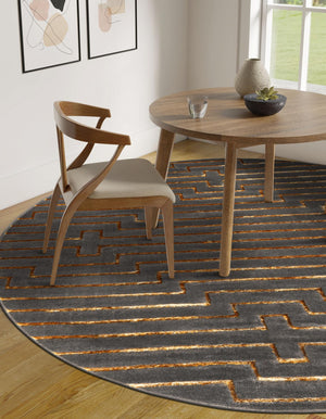 Gray and Gold 3' 1 x 3' 1 Vogue Geo Round Area Rug Geometric Glam Style Shiny Accents Carpet Mat for Unique Interior Design & Home Decor for Sale at Rug Engine