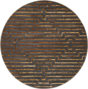 Gray and Gold 6' 1 x 6' 1 Vogue Geo Round Area Rug Geometric Glam Style Shiny Accents Carpet Mat for Unique Interior Design & Home Decor for Sale at Rug Engine