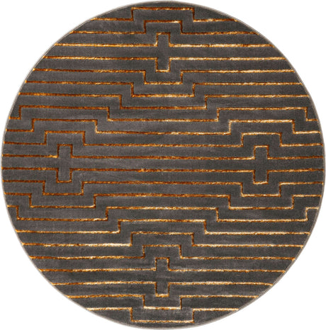 Gray and Gold 6' 1 x 6' 1 Vogue Geo Round Area Rug Geometric Glam Style Shiny Accents Carpet Mat for Unique Interior Design & Home Decor for Sale at Rug Engine