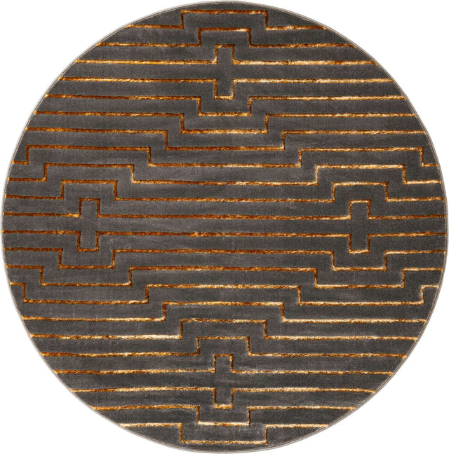 Gray and Gold 6' 1 x 6' 1 Vogue Geo Round Area Rug Geometric Glam Style Shiny Accents Carpet Mat for Unique Interior Design & Home Decor for Sale at Rug Engine