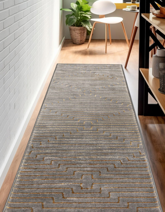 Gray and Gold 2' x 6' 1 Vogue Geo Runner Area Rug Geometric Glam Style Shiny Accents Carpet Mat for Unique Interior Design & Home Decor for Sale at Rug Engine