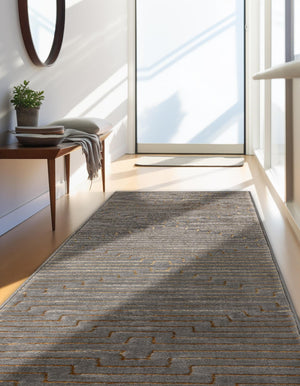 Gray and Gold 2' x 6' 1 Vogue Geo Runner Area Rug Geometric Glam Style Shiny Accents Carpet Mat for Unique Interior Design & Home Decor for Sale at Rug Engine