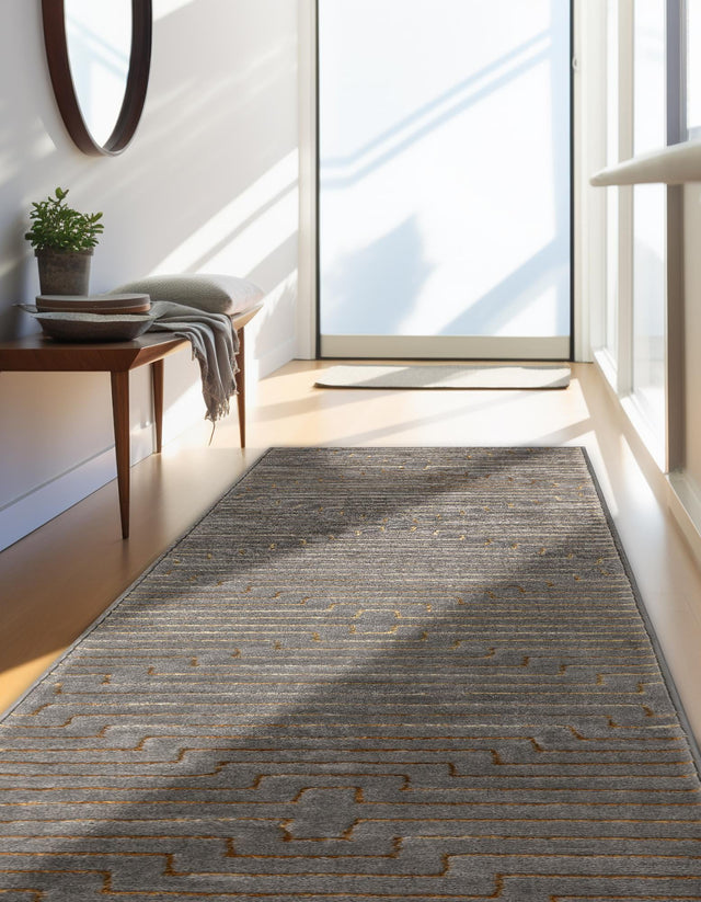 Gray and Gold 2' x 6' 1 Vogue Geo Runner Area Rug Geometric Glam Style Shiny Accents Carpet Mat for Unique Interior Design & Home Decor for Sale at Rug Engine