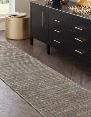 Gray and Gold 2' x 6' 1 Vogue Geo Runner Area Rug Geometric Glam Style Shiny Accents Carpet Mat for Unique Interior Design & Home Decor for Sale at Rug Engine