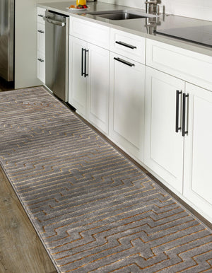 Gray and Gold 2' x 6' 1 Vogue Geo Runner Area Rug Geometric Glam Style Shiny Accents Carpet Mat for Unique Interior Design & Home Decor for Sale at Rug Engine