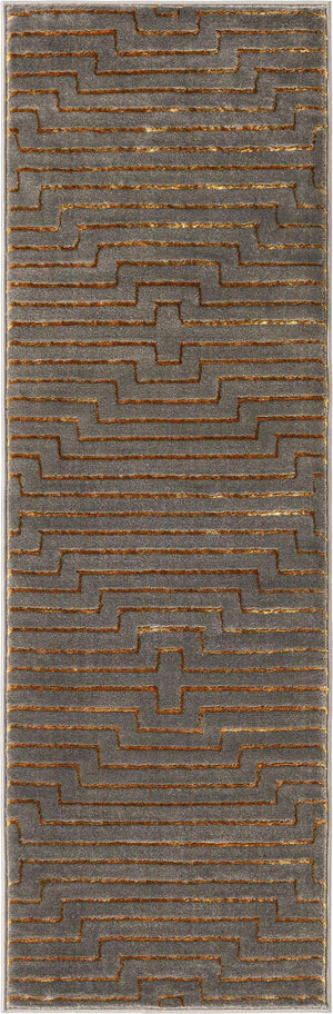 Gray and Gold 2' x 6' 1 Vogue Geo Runner Area Rug Geometric Glam Style Shiny Accents Carpet Mat for Unique Interior Design & Home Decor for Sale at Rug Engine