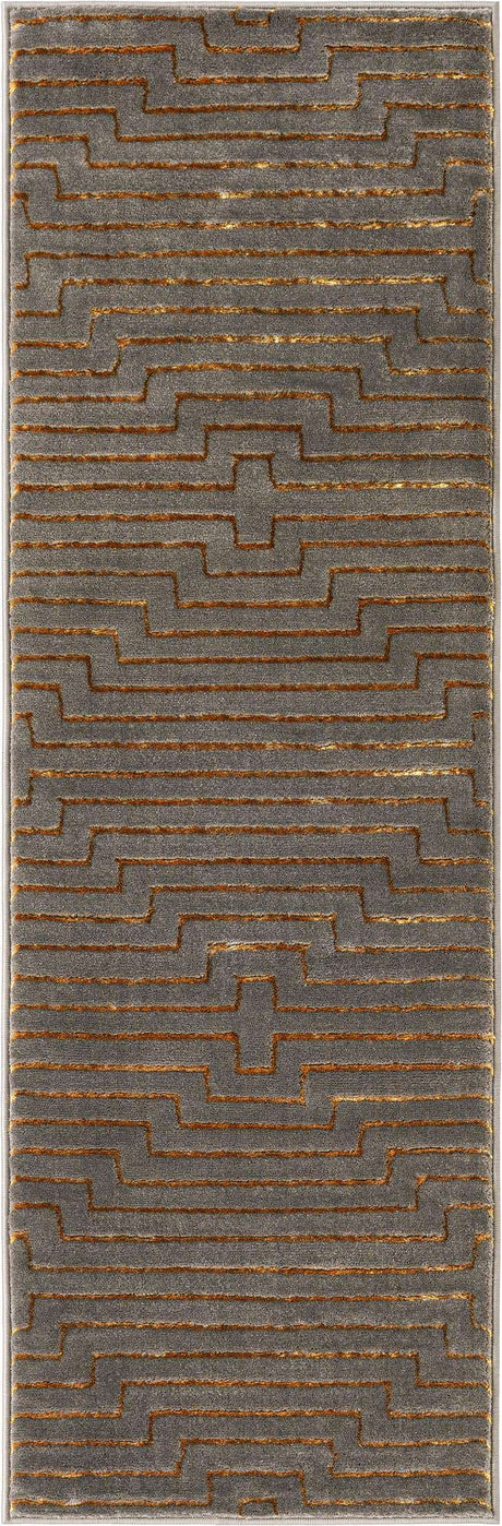 Gray and Gold 2' x 6' 1 Vogue Geo Runner Area Rug Geometric Glam Style Shiny Accents Carpet Mat for Unique Interior Design & Home Decor for Sale at Rug Engine