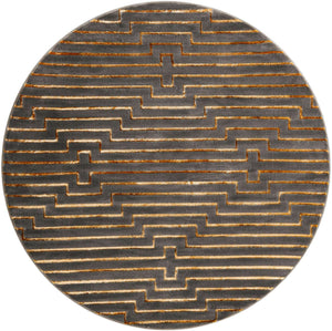 Gray and Gold 7' 10 x 7' 10 Vogue Geo Round Area Rug Geometric Glam Style Shiny Accents Carpet Mat for Unique Interior Design & Home Decor for Sale at Rug Engine