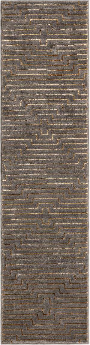 Gray and Gold 2' x 8' Vogue Geo Runner Area Rug Geometric Glam Style Shiny Accents Carpet Mat for Unique Interior Design & Home Decor for Sale at Rug Engine