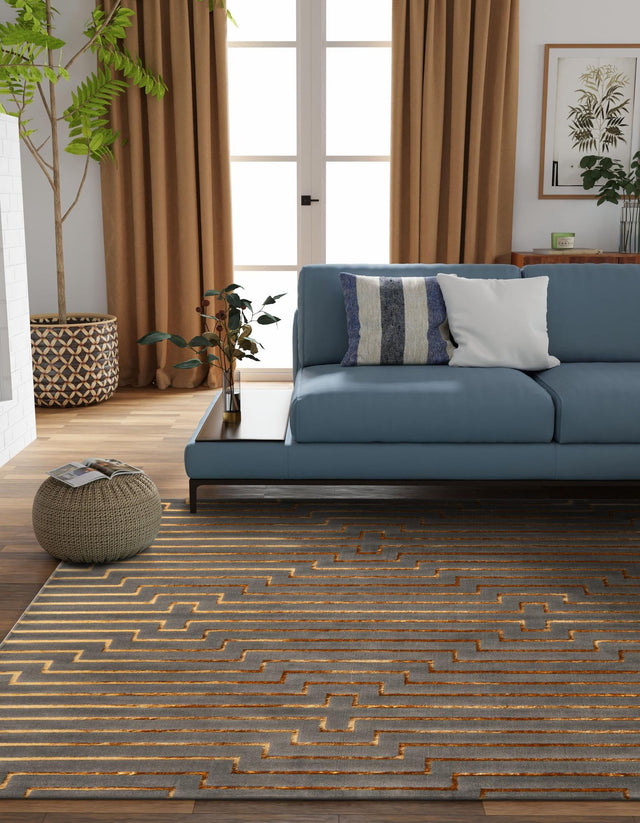 Gray and Gold 7' 10 x 7' 10 Vogue Geo Square Area Rug Geometric Glam Style Shiny Accents Carpet Mat for Unique Interior Design & Home Decor for Sale at Rug Engine