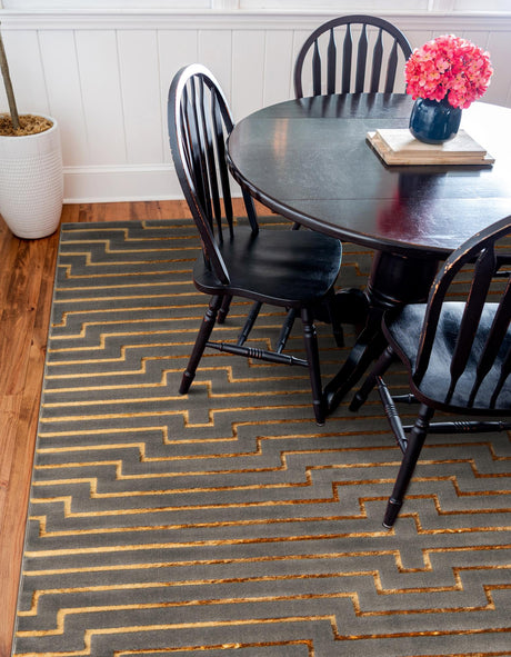 Gray and Gold 7' 10 x 7' 10 Vogue Geo Square Area Rug Geometric Glam Style Shiny Accents Carpet Mat for Unique Interior Design & Home Decor for Sale at Rug Engine