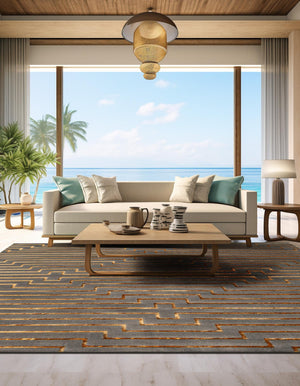Gray and Gold 7' 10 x 7' 10 Vogue Geo Square Area Rug Geometric Glam Style Shiny Accents Carpet Mat for Unique Interior Design & Home Decor for Sale at Rug Engine