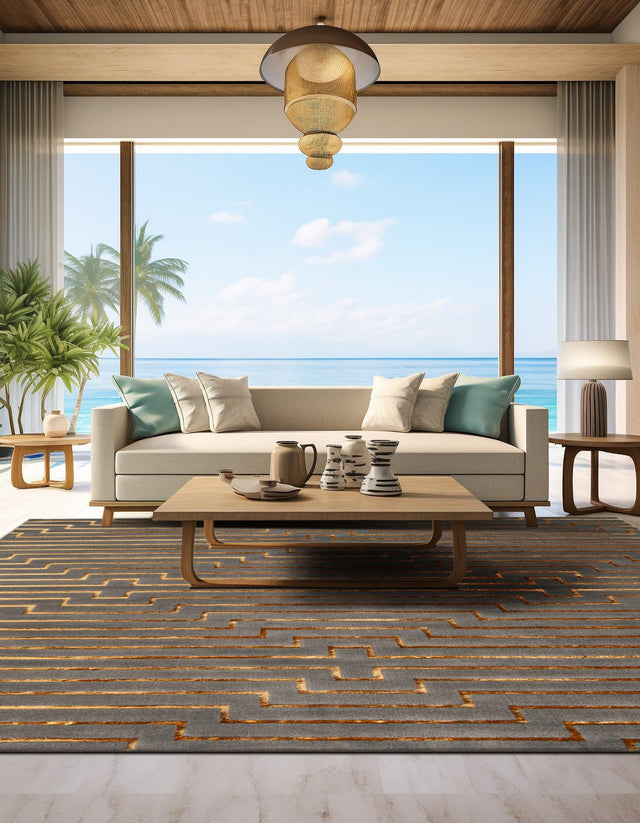 Gray and Gold 7' 10 x 7' 10 Vogue Geo Square Area Rug Geometric Glam Style Shiny Accents Carpet Mat for Unique Interior Design & Home Decor for Sale at Rug Engine