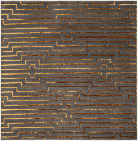 Gray and Gold 7' 10 x 7' 10 Vogue Geo Square Area Rug Geometric Glam Style Shiny Accents Carpet Mat for Unique Interior Design & Home Decor for Sale at Rug Engine