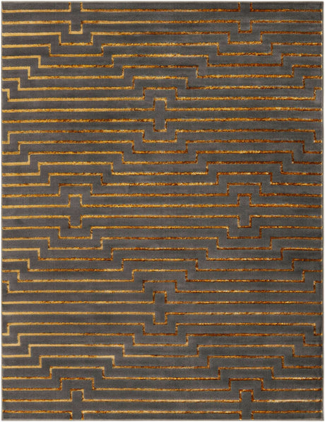 Gray and Gold 7' 10 x 10' Vogue Geo Rectangle Area Rug Geometric Glam Style Shiny Accents Carpet Mat for Unique Interior Design & Home Decor for Sale at Rug Engine