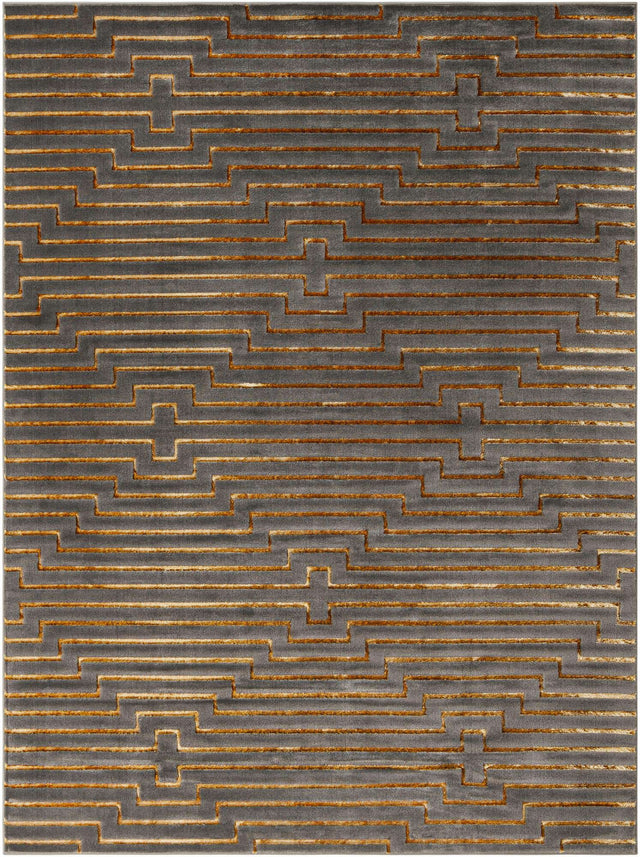Gray and Gold 9' x 12' Vogue Geo Rectangle Area Rug Geometric Glam Style Shiny Accents Carpet Mat for Unique Interior Design & Home Decor for Sale at Rug Engine