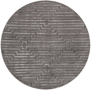 Gray and Silver 10' x 10' Vogue Geo Round Area Rug Geometric Glam Style Shiny Accents Carpet Mat for Unique Interior Design & Home Decor for Sale at Rug Engine