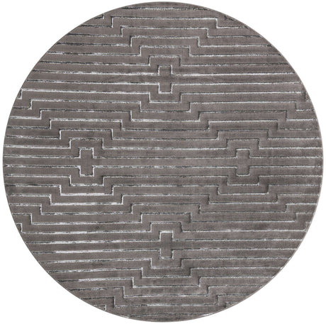 Gray and Silver 10' x 10' Vogue Geo Round Area Rug Geometric Glam Style Shiny Accents Carpet Mat for Unique Interior Design & Home Decor for Sale at Rug Engine