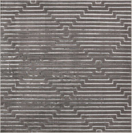 Gray and Silver 10' x 10' Vogue Geo Square Area Rug Geometric Glam Style Shiny Accents Carpet Mat for Unique Interior Design & Home Decor for Sale at Rug Engine