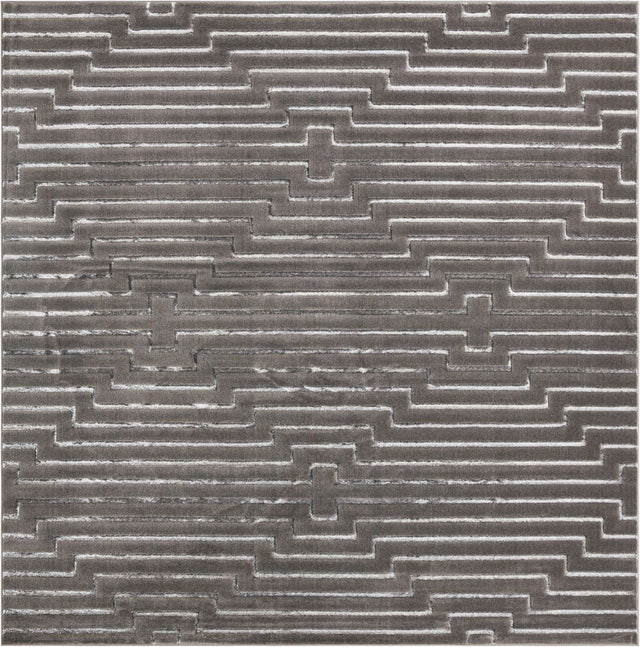 Gray and Silver 10' x 10' Vogue Geo Square Area Rug Geometric Glam Style Shiny Accents Carpet Mat for Unique Interior Design & Home Decor for Sale at Rug Engine