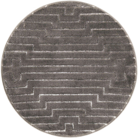 Gray and Silver 3' 1 x 3' 1 Vogue Geo Round Area Rug Geometric Glam Style Shiny Accents Carpet Mat for Unique Interior Design & Home Decor for Sale at Rug Engine