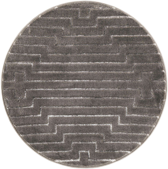 Gray and Silver 3' 1 x 3' 1 Vogue Geo Round Area Rug Geometric Glam Style Shiny Accents Carpet Mat for Unique Interior Design & Home Decor for Sale at Rug Engine