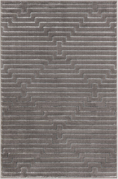 Gray and Silver 4' 1 x 6' 1 Vogue Geo Rectangle Area Rug Geometric Glam Style Shiny Accents Carpet Mat for Unique Interior Design & Home Decor for Sale at Rug Engine