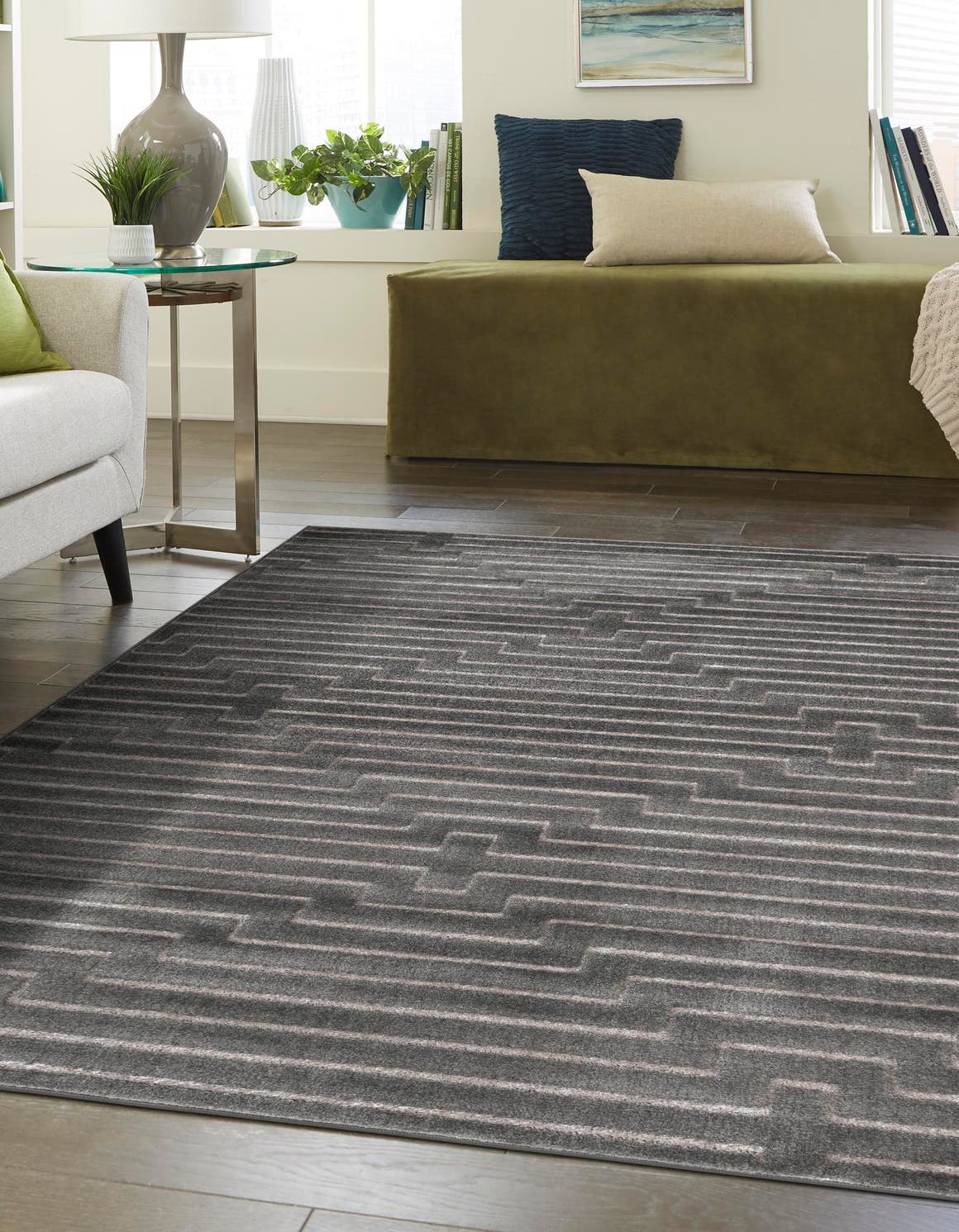Gray and Silver 2' x 3' 1 Vogue Geo Rectangle Area Rug Geometric Glam Style Shiny Accents Carpet Mat for Unique Interior Design & Home Decor for Sale at Rug Engine