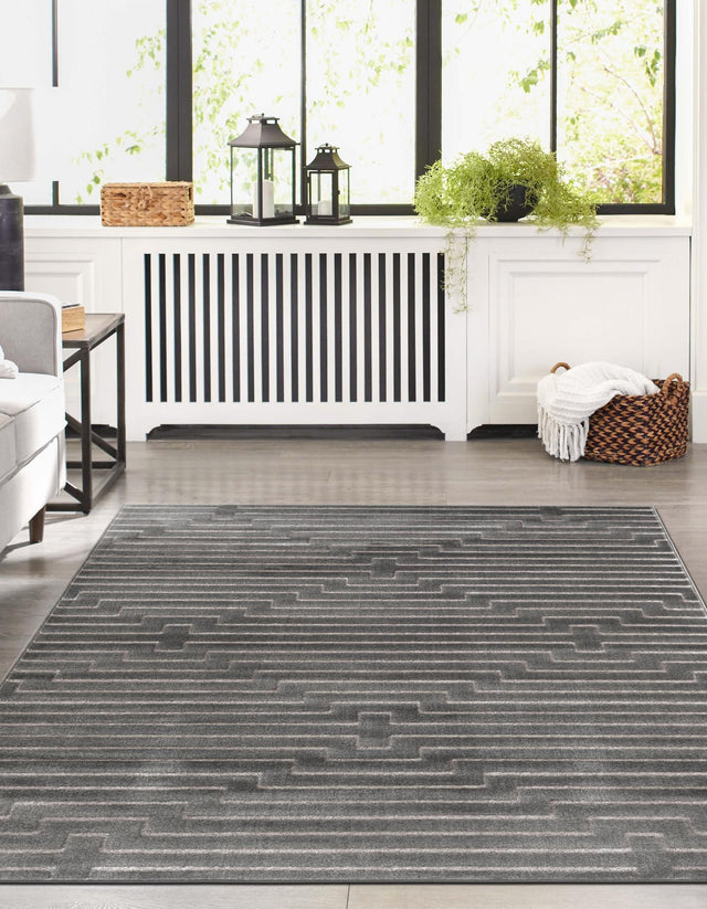 Gray and Silver 9' x 12' Vogue Geo Rectangle Area Rug Geometric Glam Style Shiny Accents Carpet Mat for Unique Interior Design & Home Decor for Sale at Rug Engine